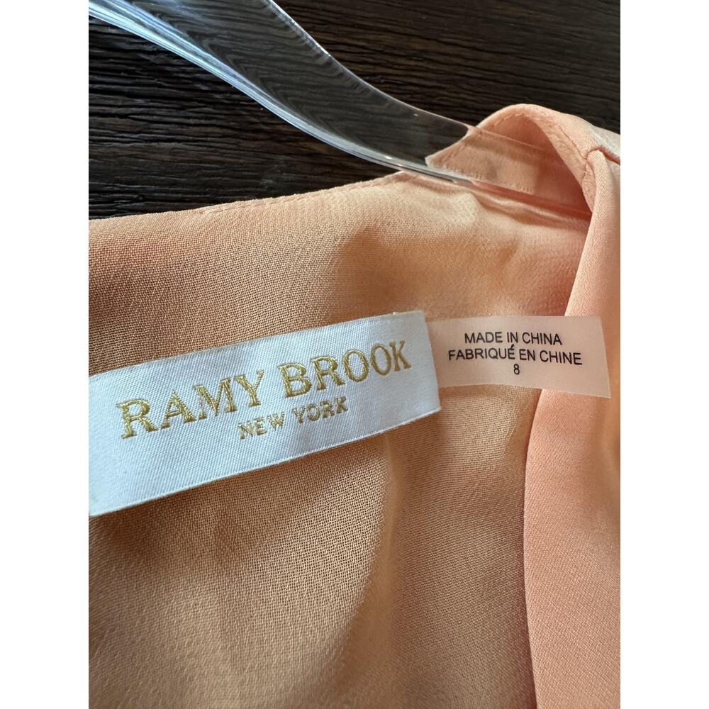 Ramy Brook Peach Satin Dress Womens 8 Wrap Mini Flutter Sleeve Bow Party M - Picture 3 of 12